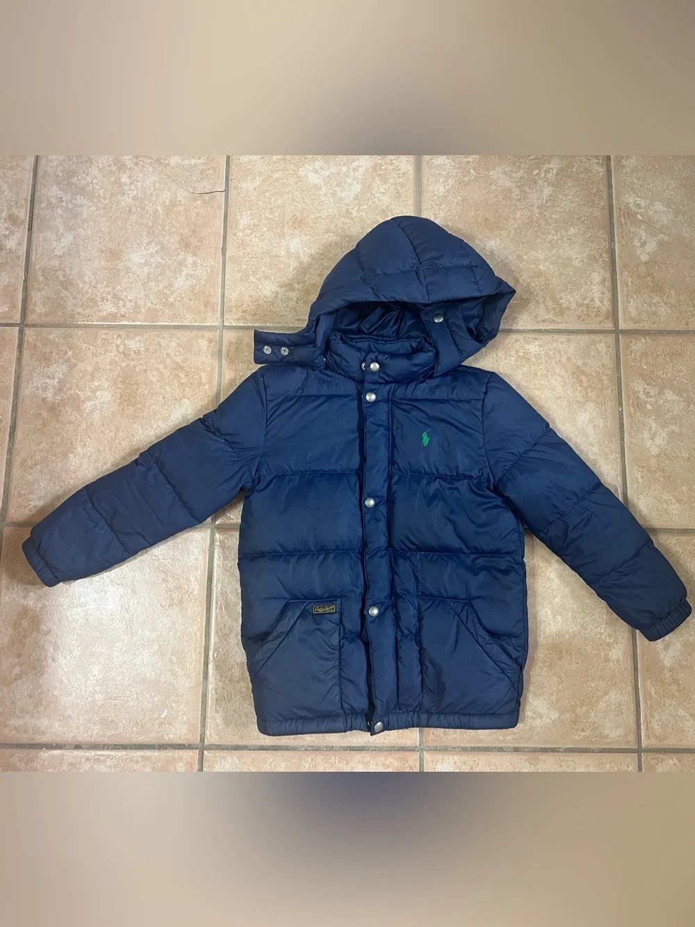 Polo Ralph Lauren Jacket Kids size 7 Blue Duck Down Puffer Coat Detachable Hood